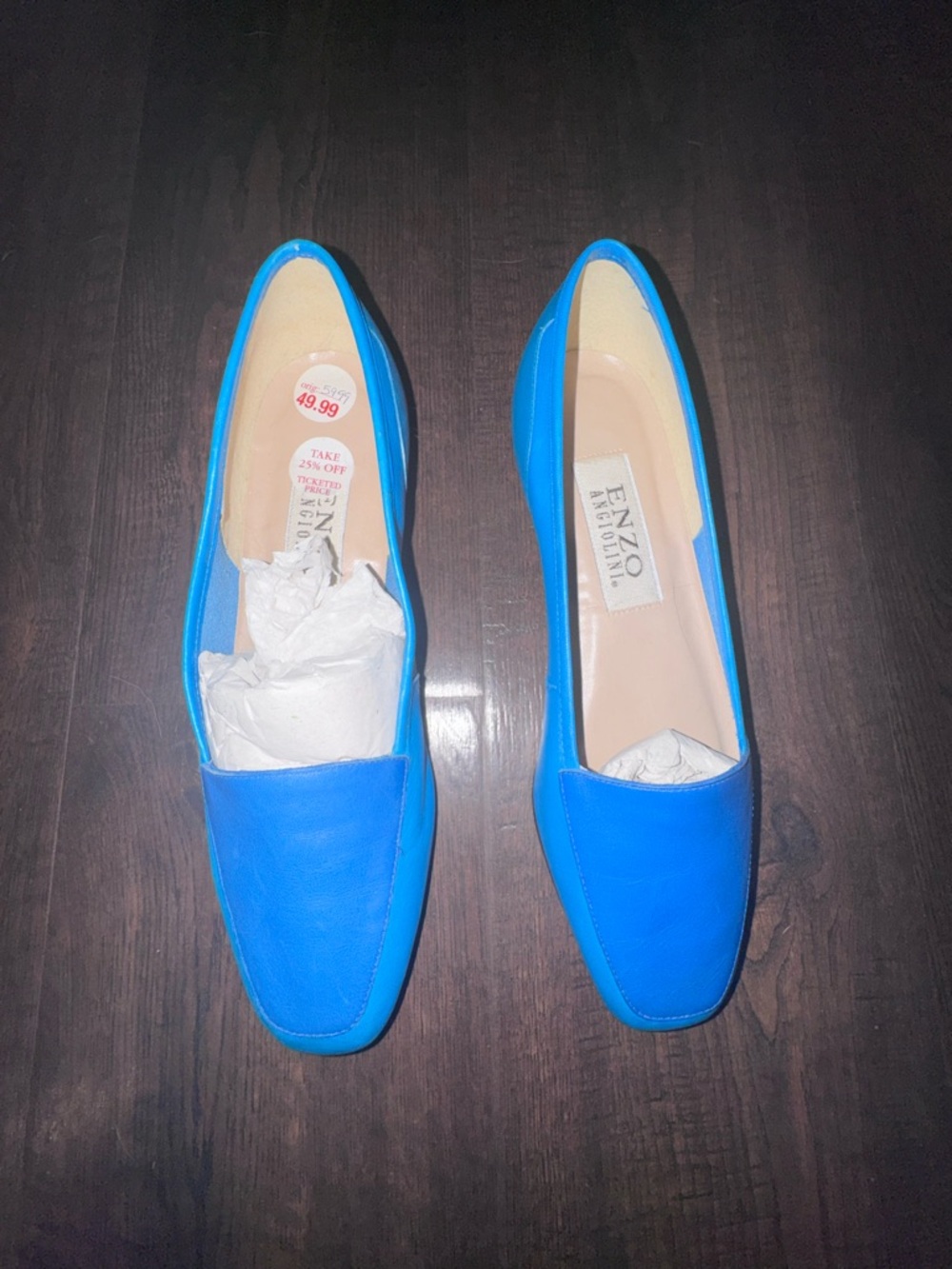 Enzo Angiolini Two-Tone Bright Blue Leather Loafers – Size 6.5